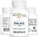 Bio-Tech Pharmacal Folic Acid 5 Milligrams bottle front view authentic USA import
