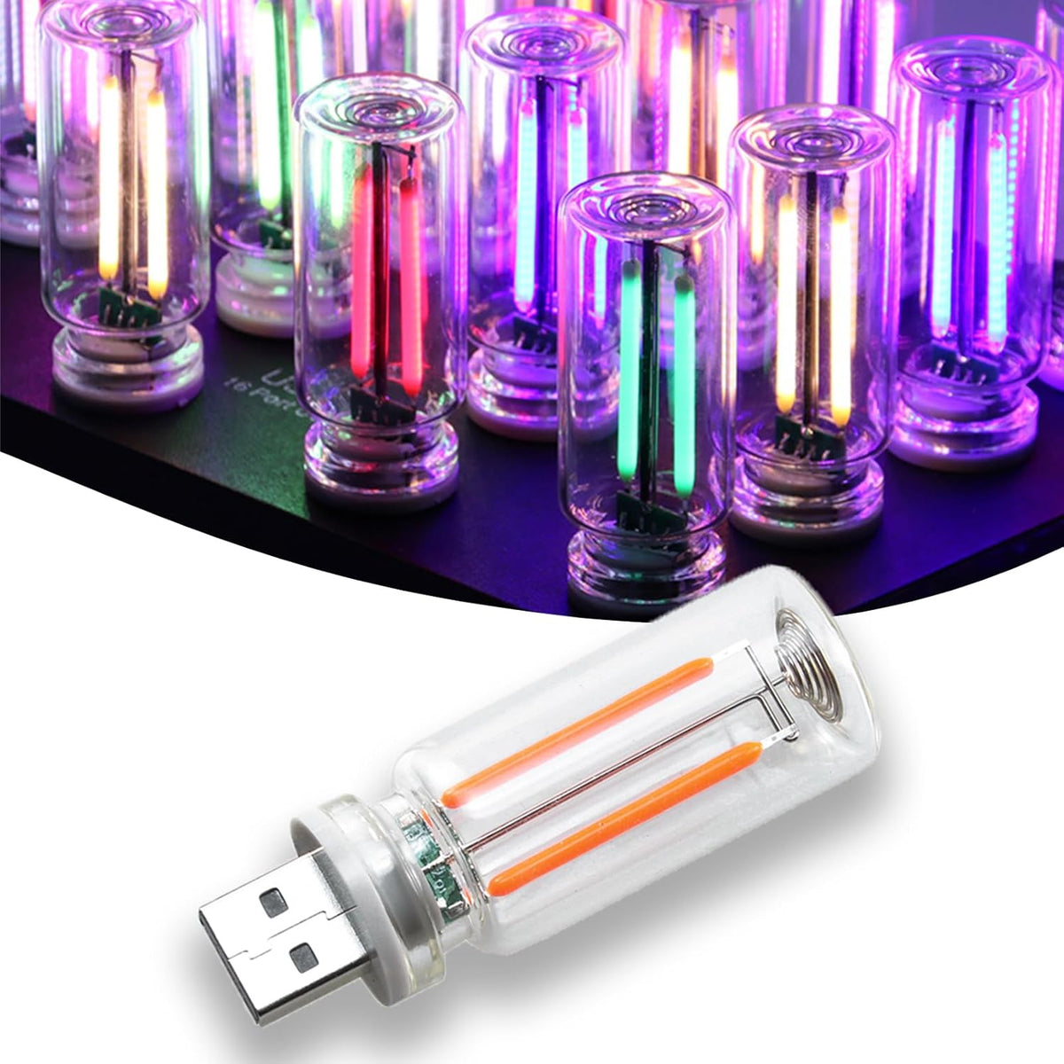 Dozyix touch control retro usb night light front view showing glowing warm white led filaments