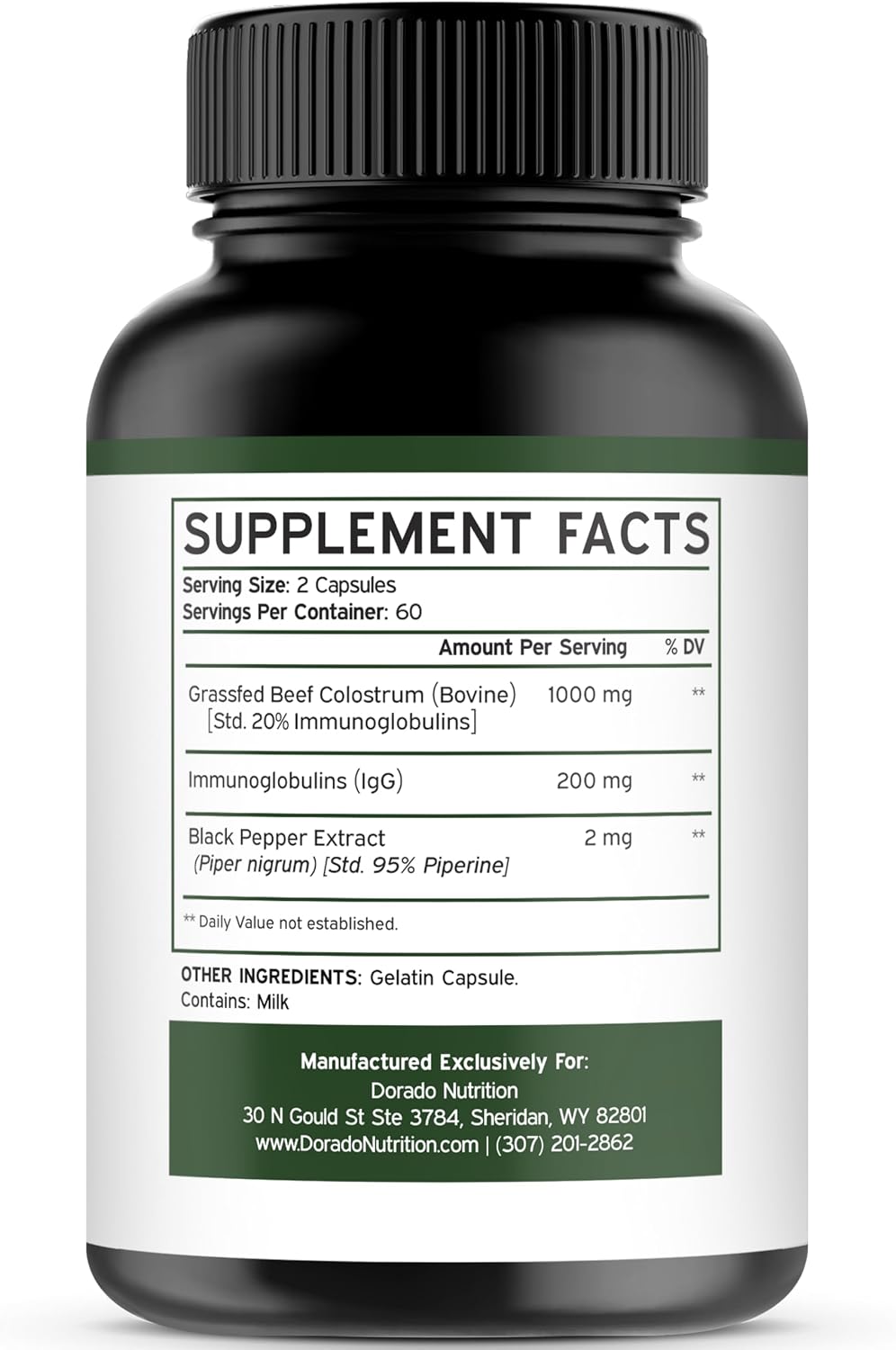 Dorado Nutrition health supplement bottle side view