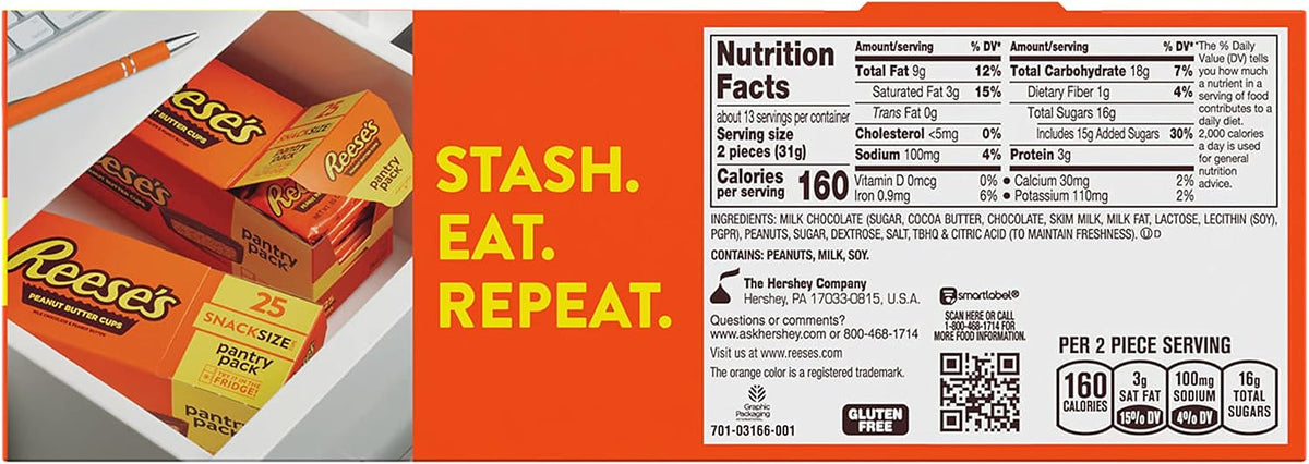 Stackable Reese's pantry pack box filled with snack size peanut butter cups