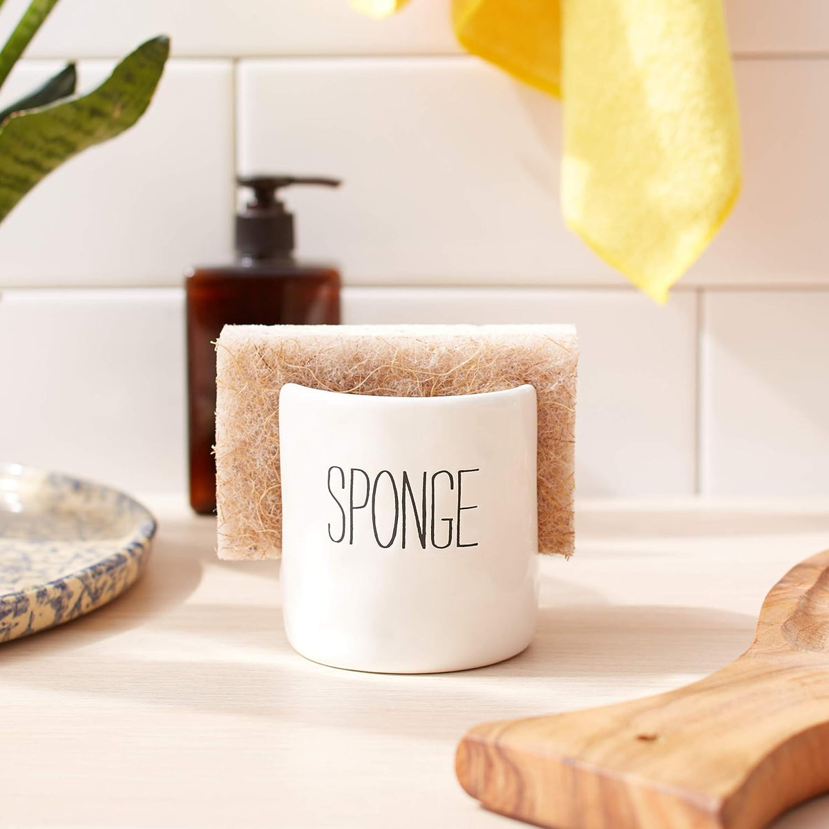 Mud Pie ceramic dish sponge holder packaging and product angle
