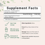 Micro Ingredients chaga mushroom powder back label and serving size details