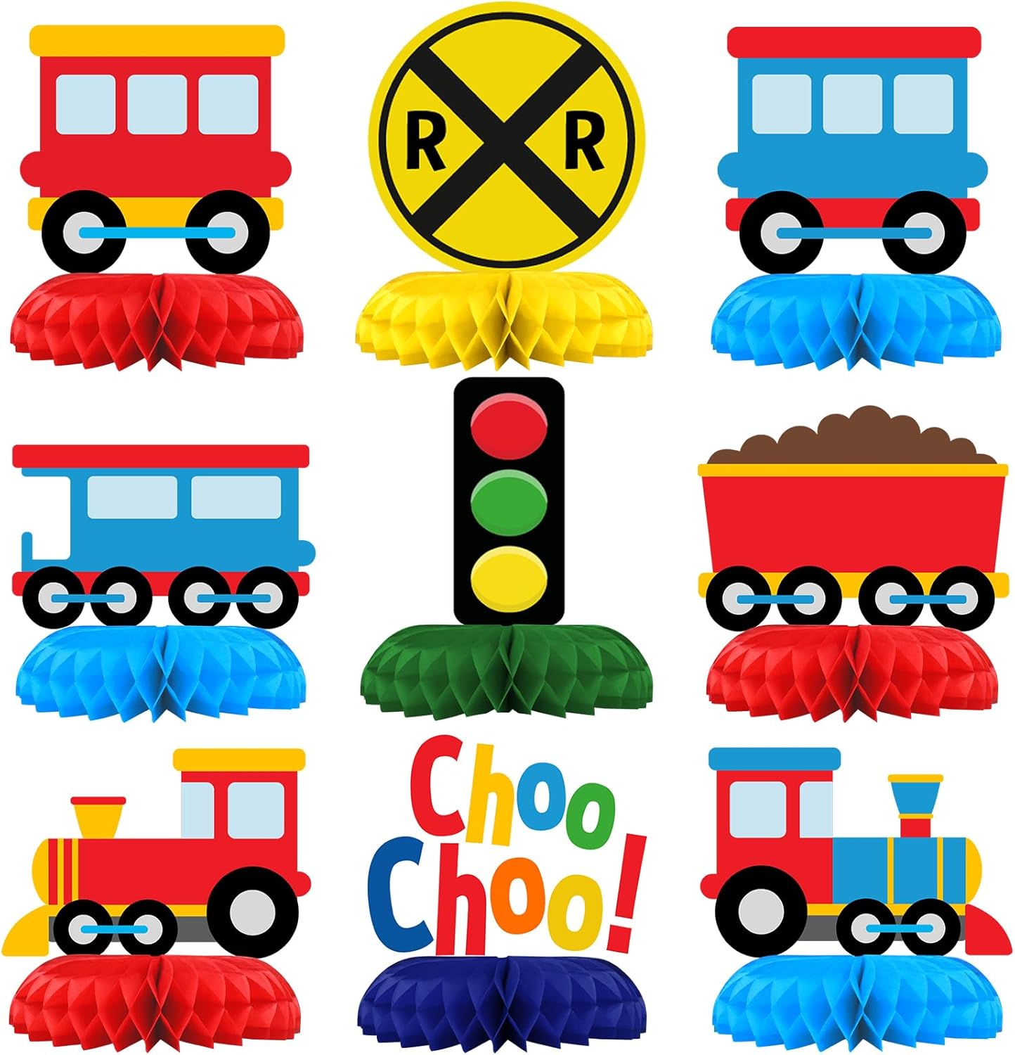 Bonbeedesign train table decorations set front view