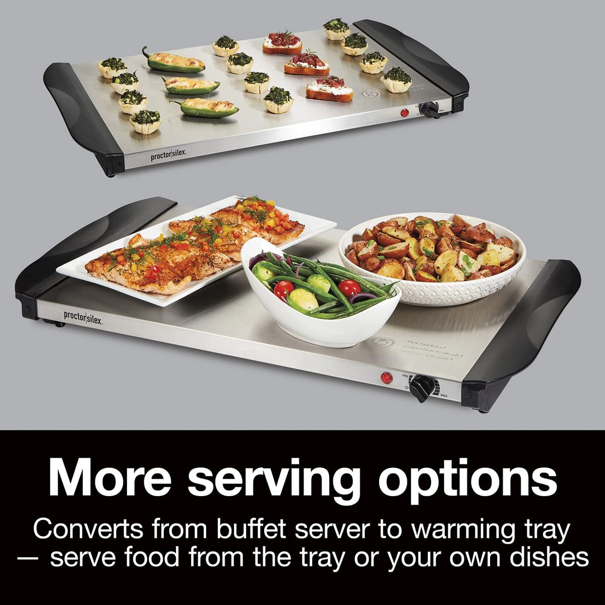 Proctor Silex food warmer with three stainless steel pans