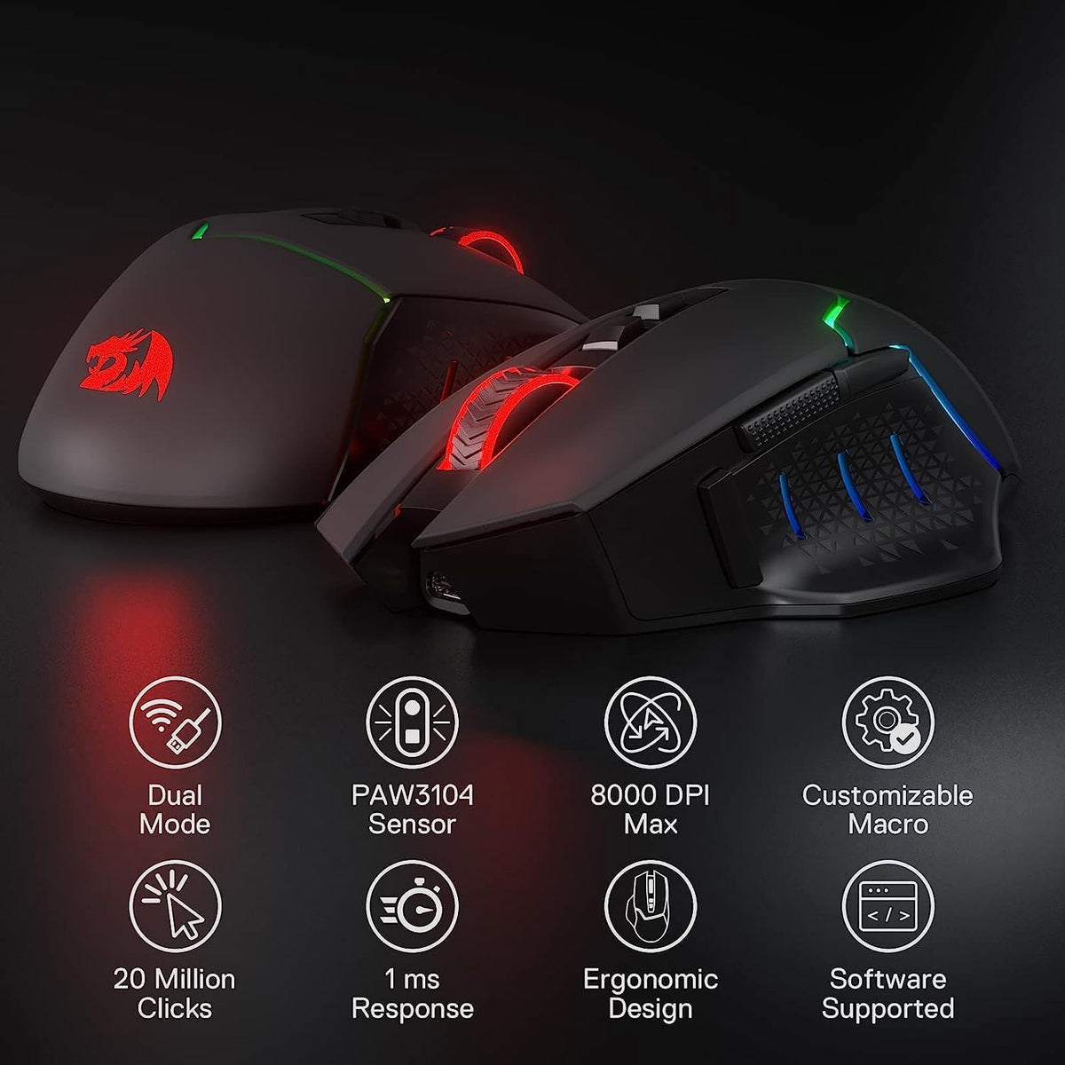 Redragon M690 PRO gaming mouse top view showing scroll wheel
