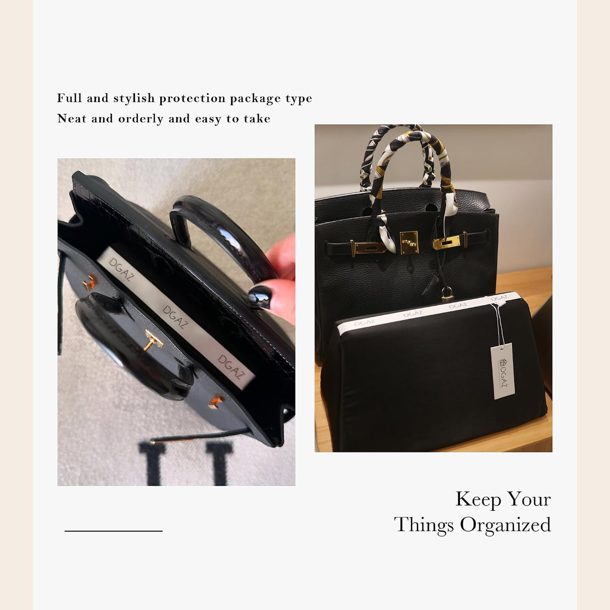 DGAZ luxury bag shaper packaging and product