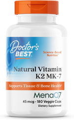 Doctor's BEST Natural Vitamin K2 MK7 Supplement, Non GMO, 180 Veg Caps - Image 1