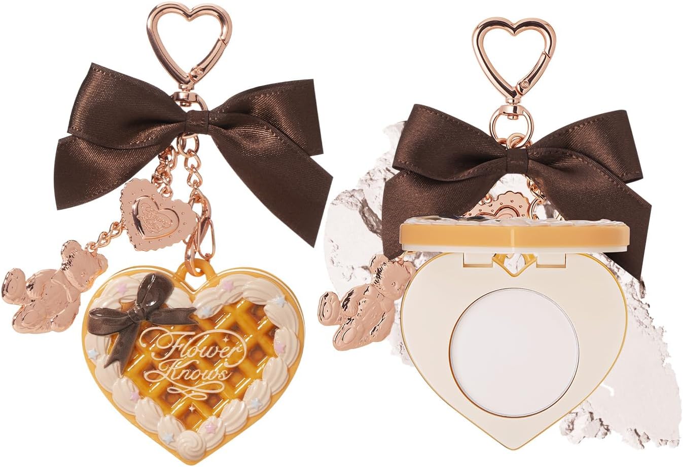Flower Knows Sweetie Bear Collection Setting Powder front view of heart shaped compact