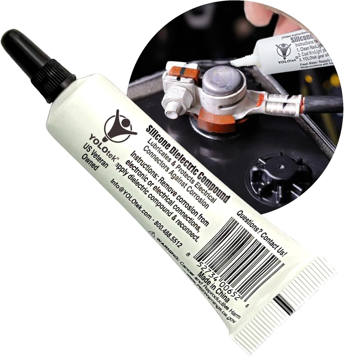 YOLOtek Silicone Dielectric Grease ten grams tube front view for electrical terminal protection.