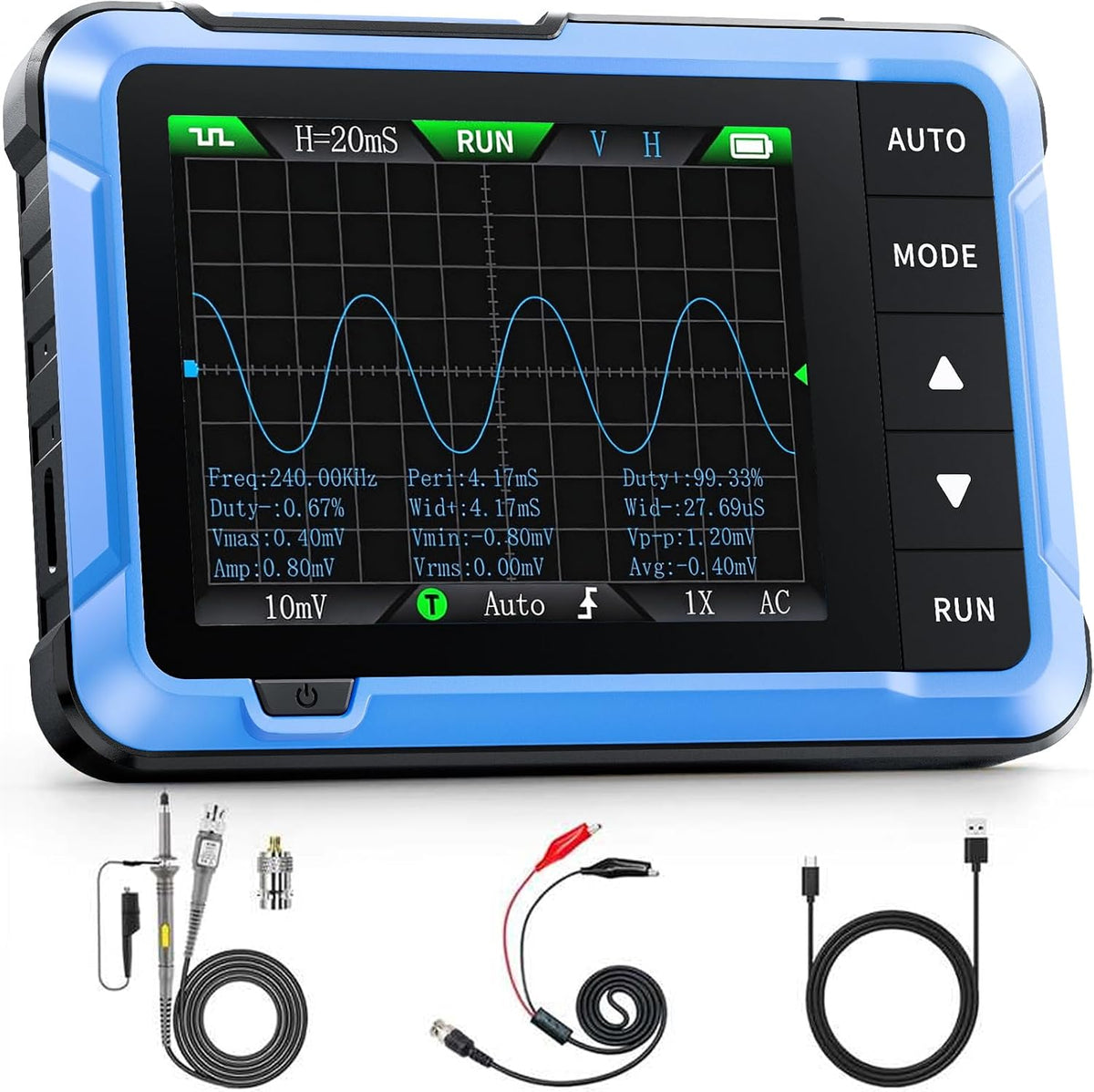 FNIRSI DSO-510 handheld oscilloscope front view digital display