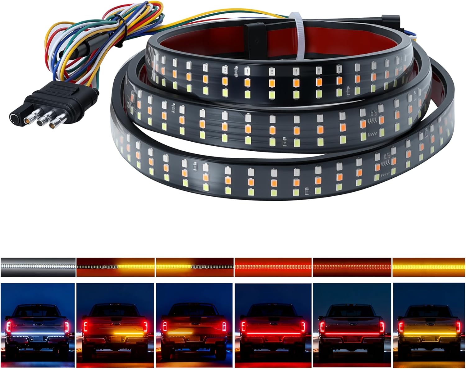 Ligrel 60 inch truck tailgate light bar with triple row LEDs front view
