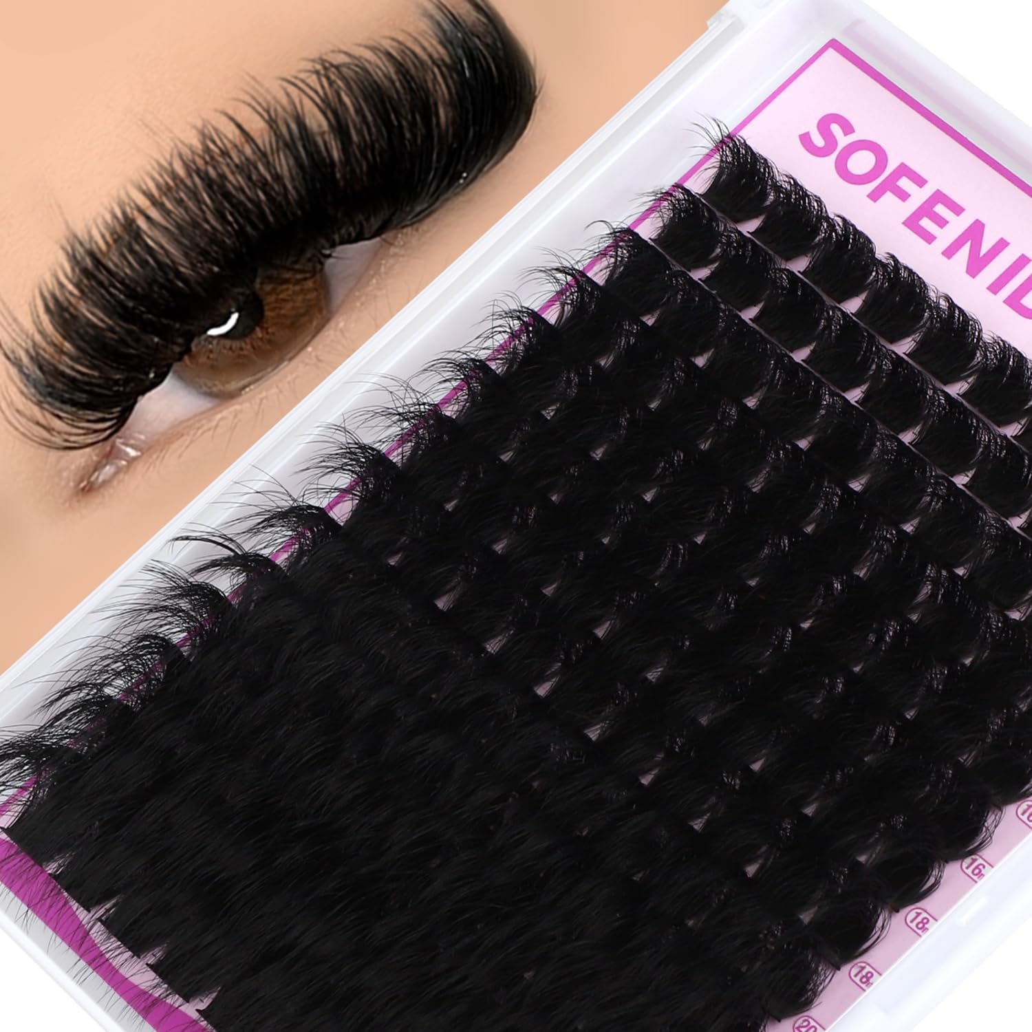 Lash Clusters 300D Volume Lash Clusters 12-25mm Long Volume Cluster Eyelash Extensions D Curvature Waterproof Eyelash Clusters Individual Cluster Lashes Soft Wispy DIY Lash Extension by Sofenida - Image 1