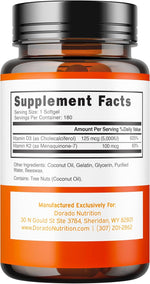 Dorado Nutrition Vitamin D3 K2 supplement facts label