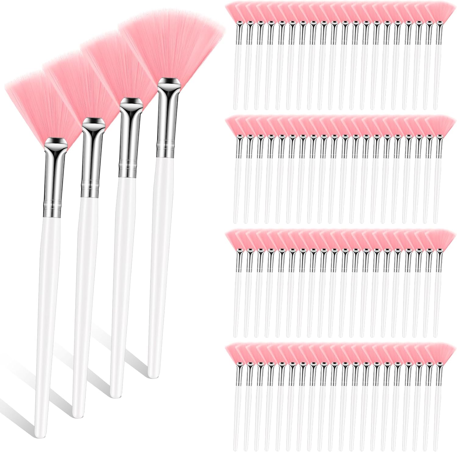 Maitys pink fan facial mask brushes front view 100 piece bulk set for professional estheticians