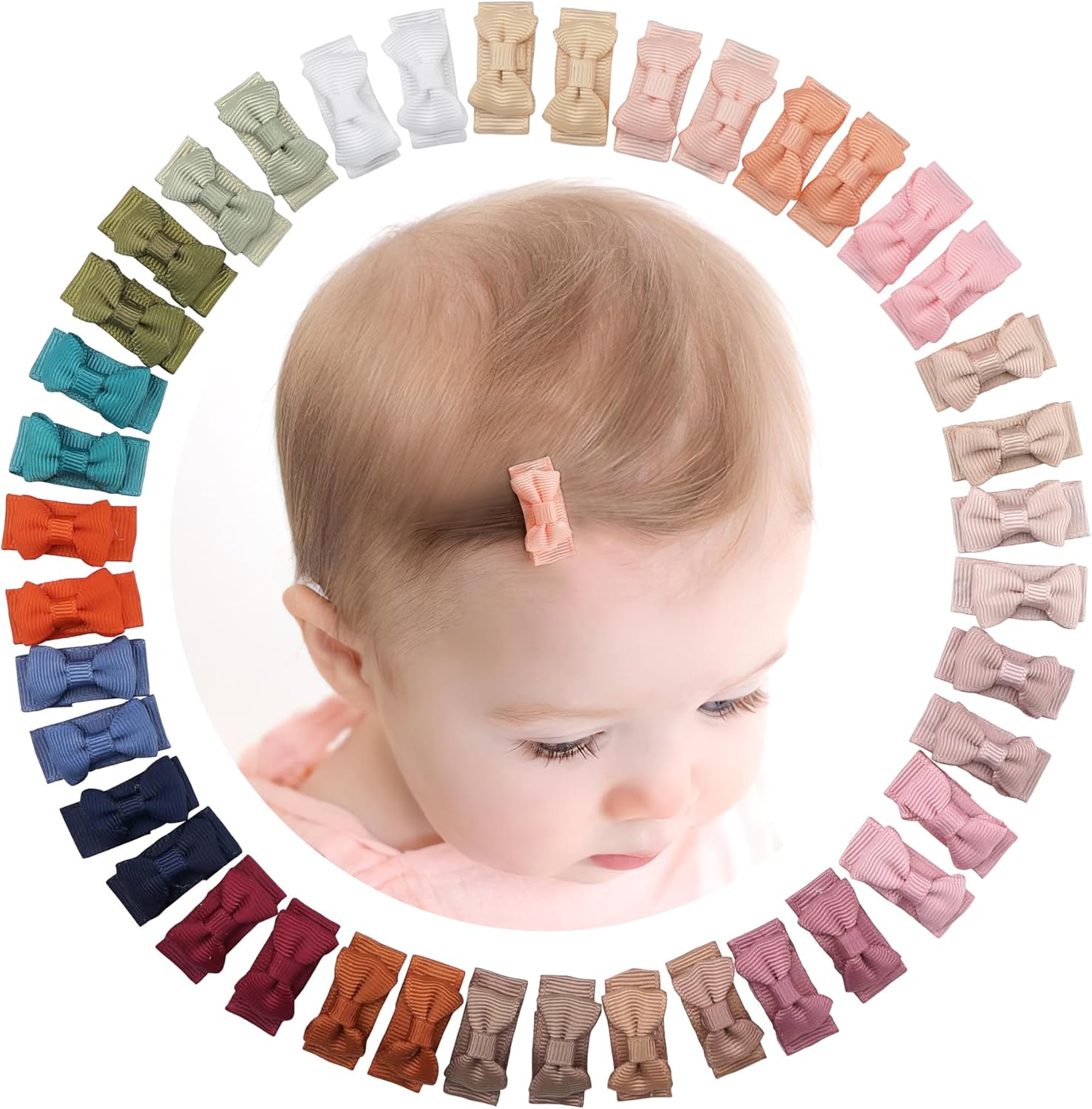 Céllot 40 piece mini grosgrain ribbon snap hair clips set