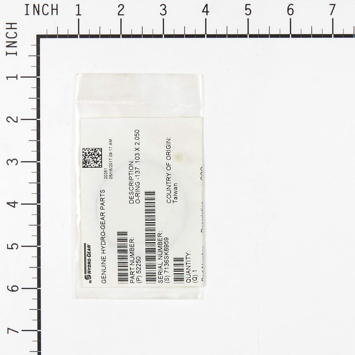 Hydro-Gear 52250 O-Ring close up showing circular profile and thickness