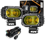Auxbeam 4 Inch LED Amber Pod Light, 60W Driving Yellow Flood Beam Square Pod Fog Lights with DT Wiring Harness for Motorbike SUV ATV Truck Jeep Boat Tractor Forklift (2 Pcs) - Image 1