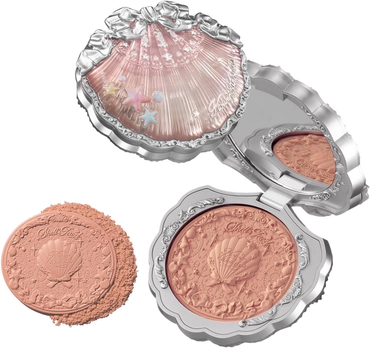 Flower Knows Shell's Jewel Silk Satin Blush front view showcasing holographic seashell compact