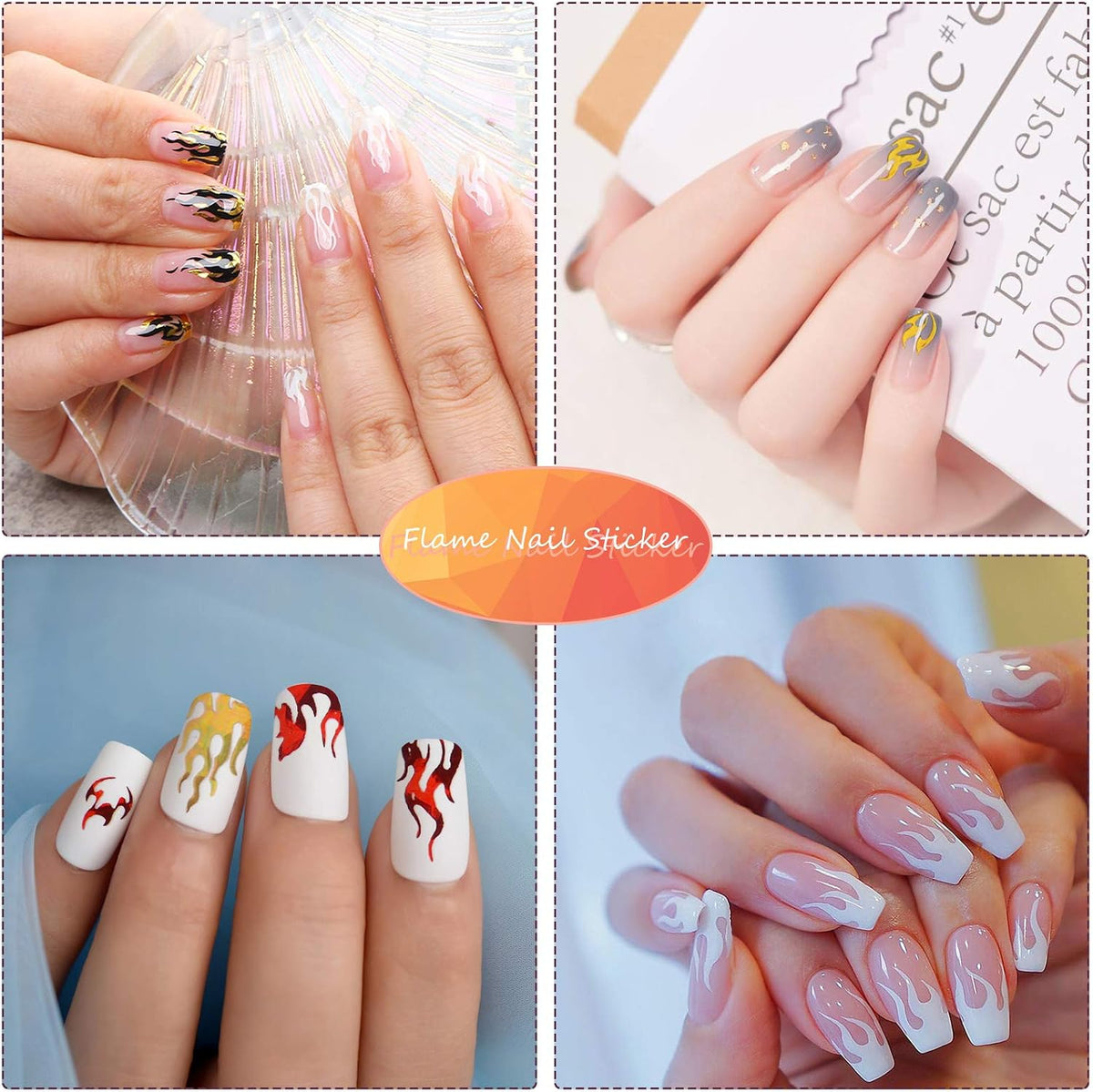 Torokom black and white flame nail art stickers design
