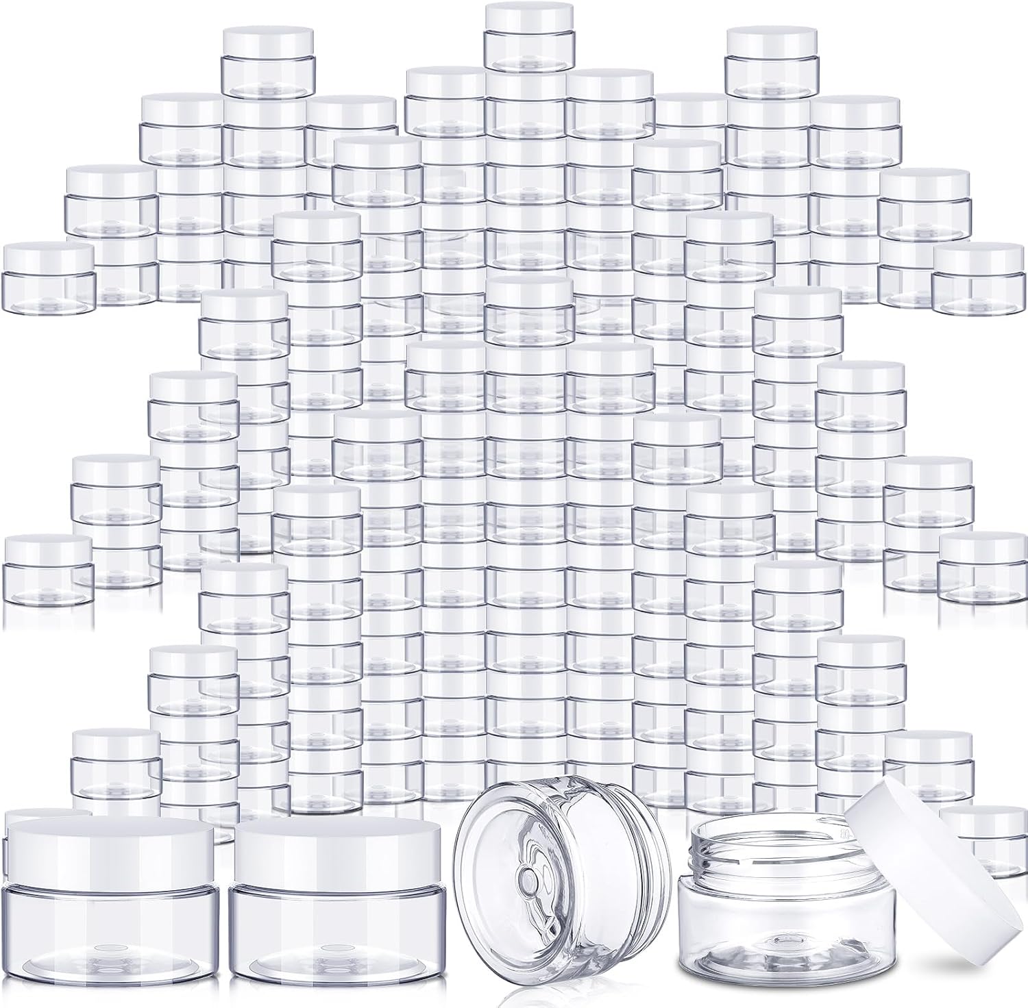Satinior 100 piece plastic jars with lids front view