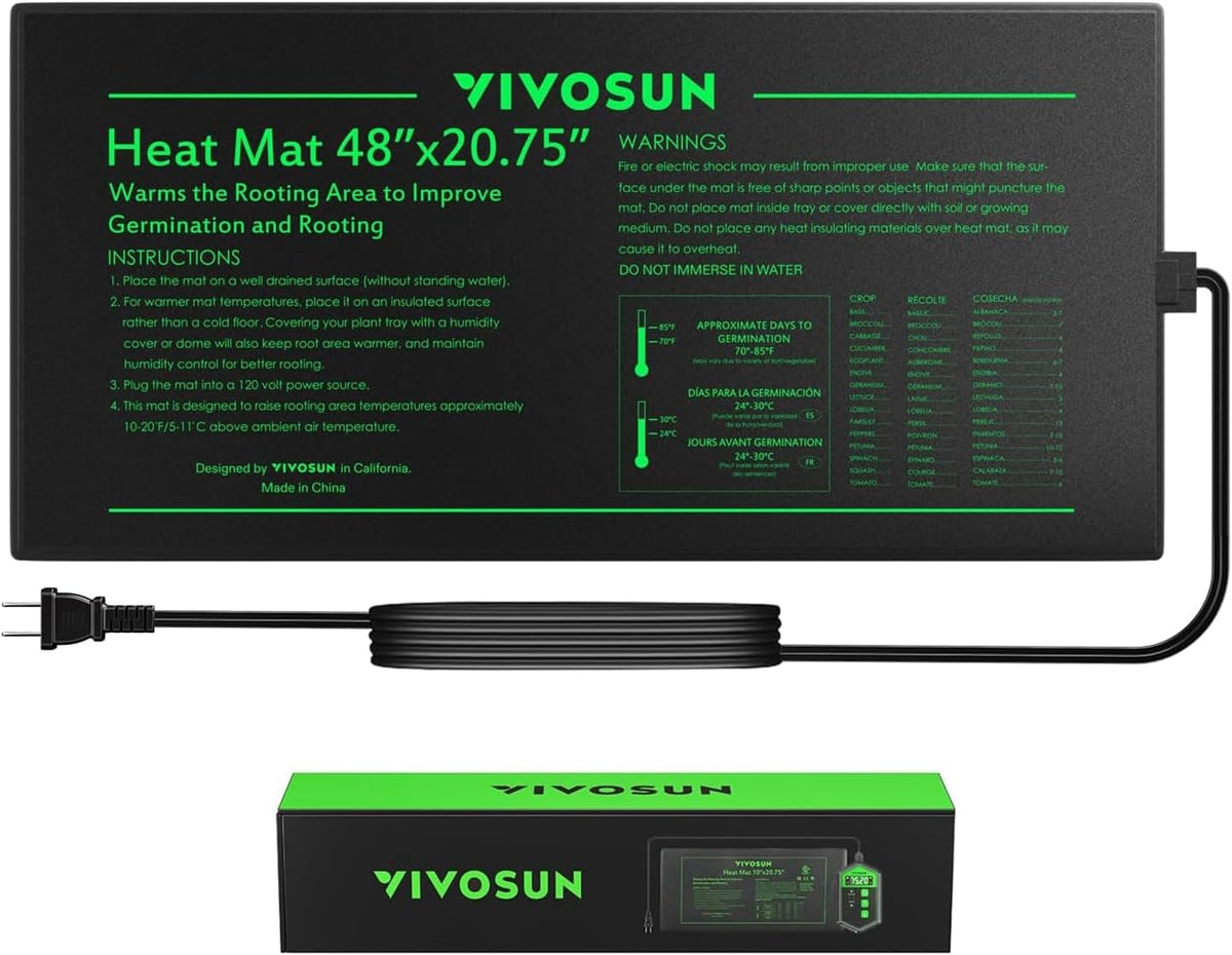VIVOSUN heat mat power cord detail and MET certification mark