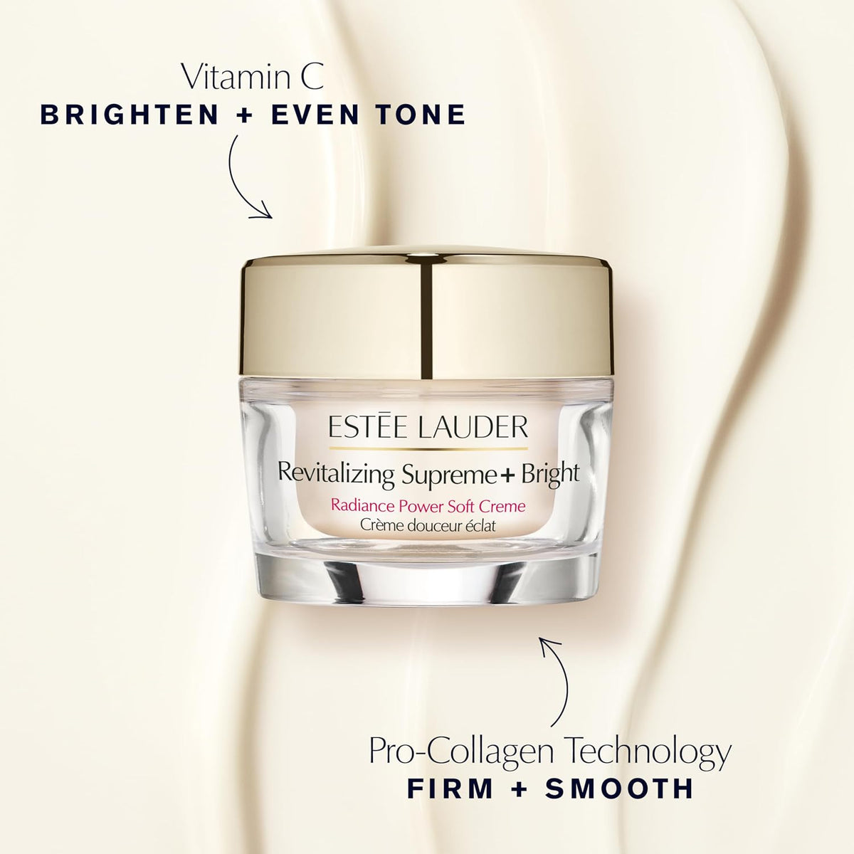Estee Lauder brightening moisturizer jar with Vitamin C on a clean background