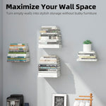 Storage Maniac white metal floating shelf packaging contents
