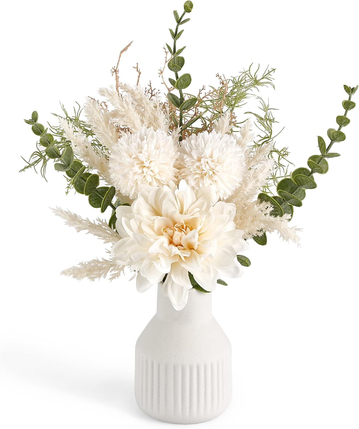Mkono fake flowers in ceramic vase front view tabletop decor