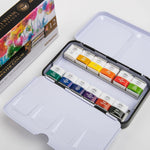 Mungyo 12 count watercolor half-pans open metal palette view