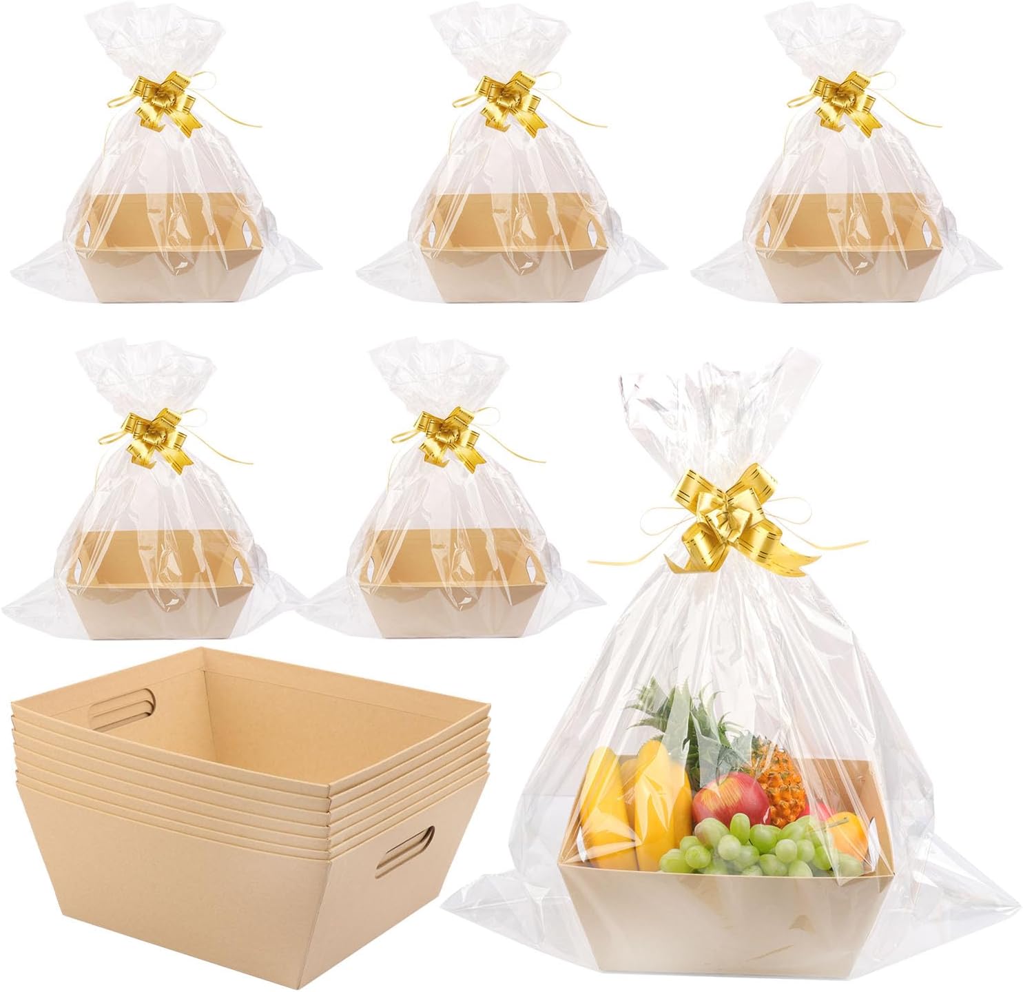 Yiksonyo empty kraft gift basket kit front view featuring eight brown market trays for DIY hampers.