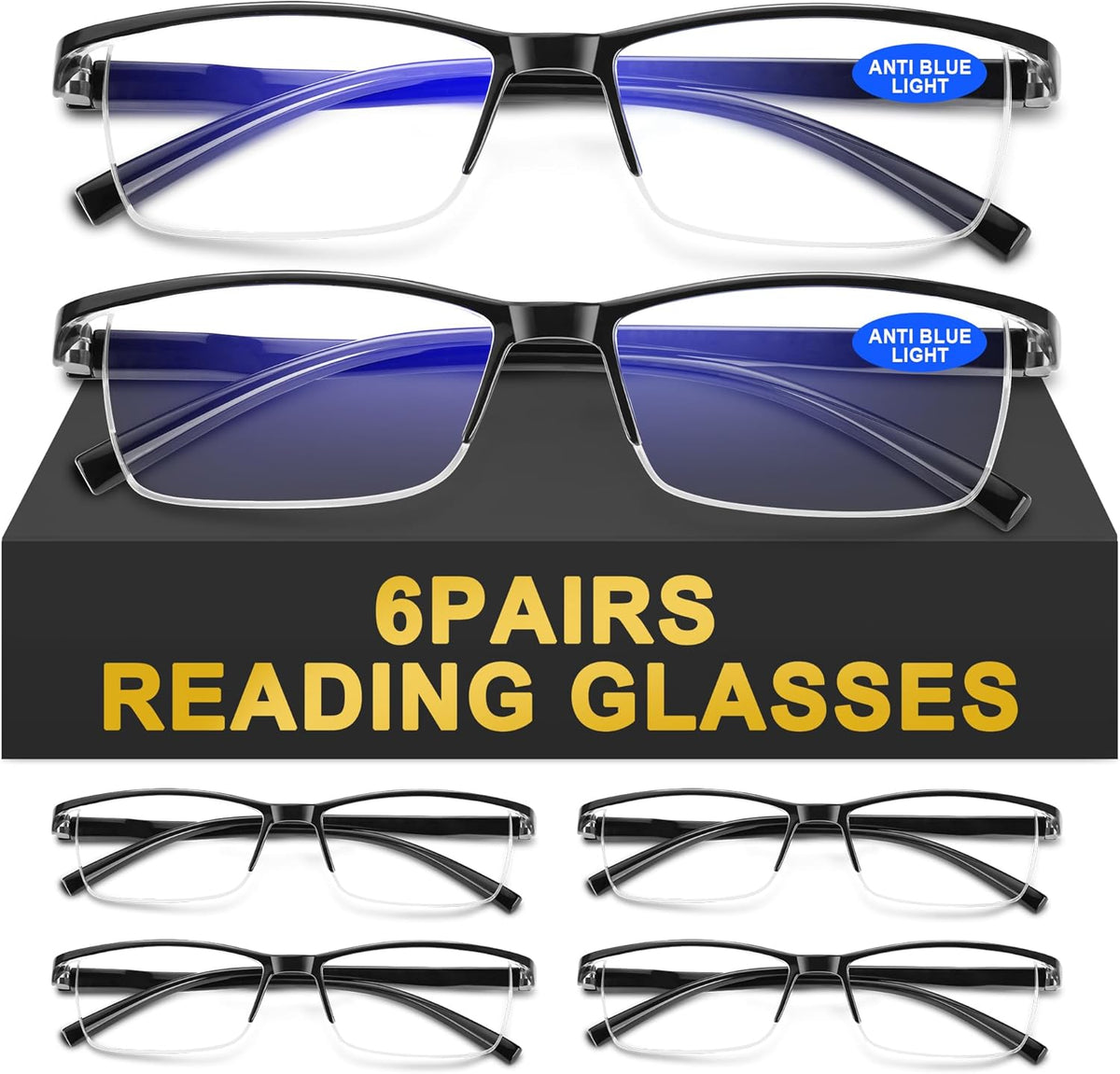 Aimisuv 6 pack reading glasses front view blue light blocking