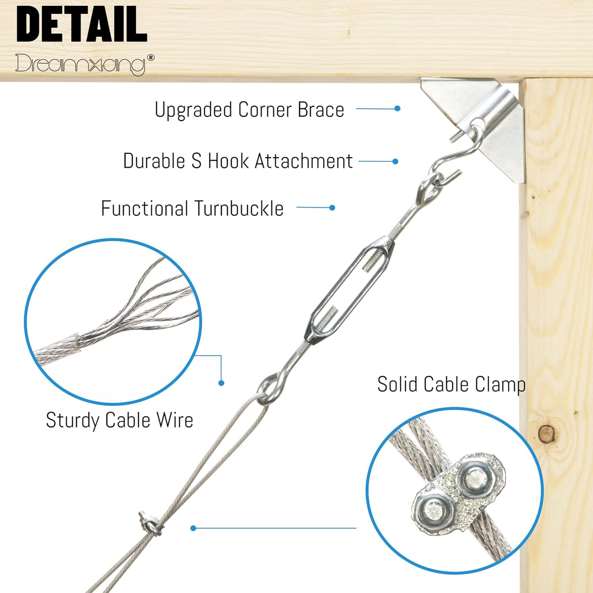 Corner brackets and fasteners included in the anti-sag support frame kit