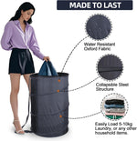 Battoo fabric laundry basket filled with clothes in a modern bathroom