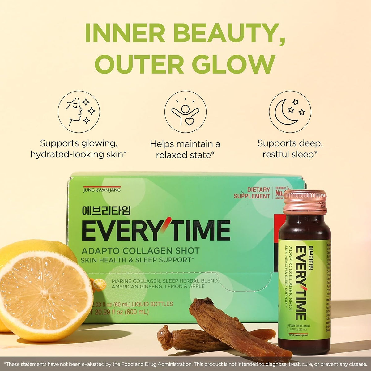 Korean red ginseng and marine collagen wellness drink supplemental facts
