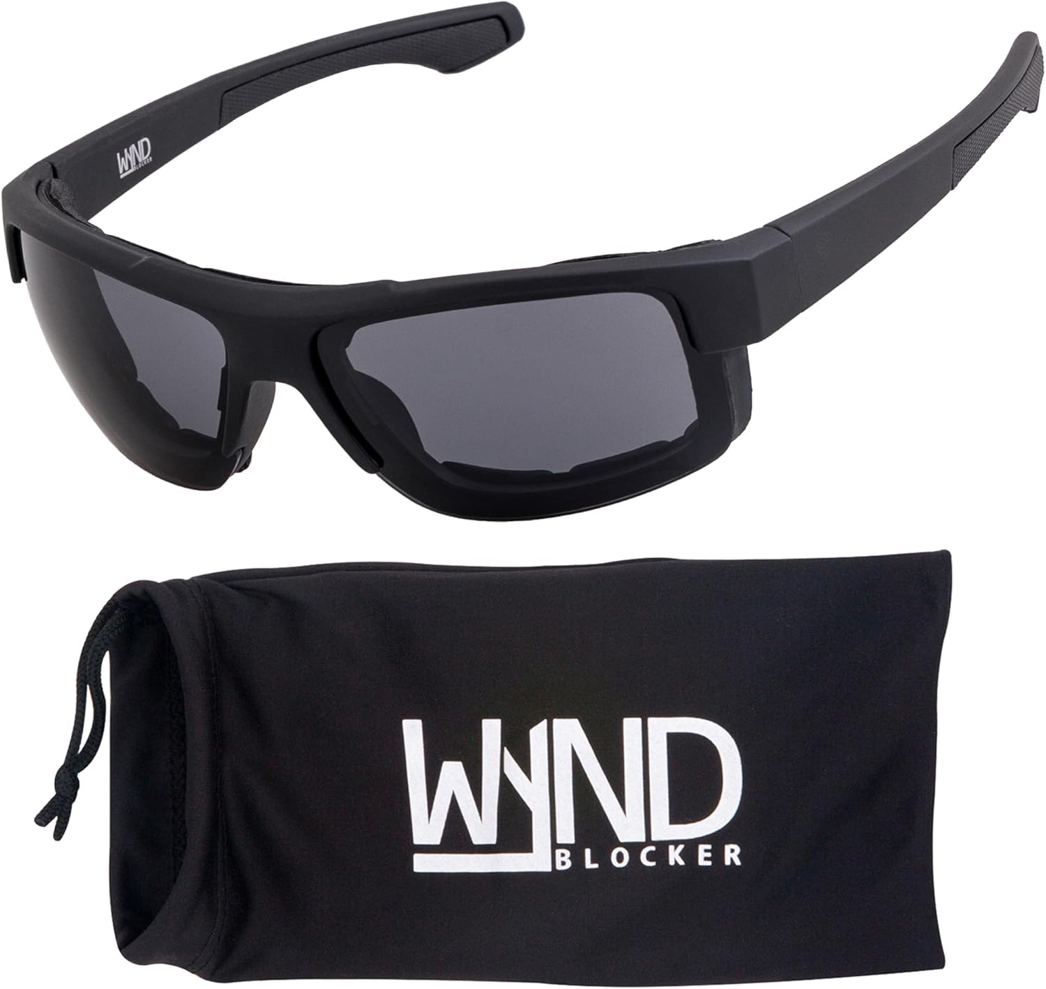 WYND Blocker Nova motorcycle riding glasses front view showcasing the black half rim frame