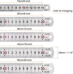 Harfington stainless steel rulers showing close-up of etched metric and imperial dual scales