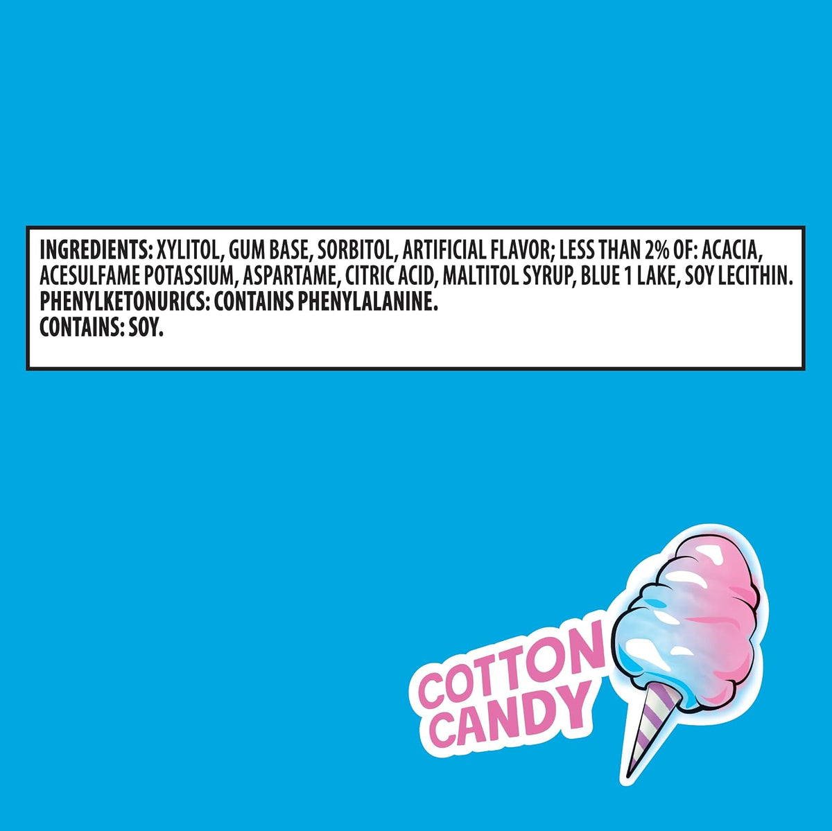 Trident Vibes Cotton Candy 40 pieces bottle close up on crunchy candy shell texture