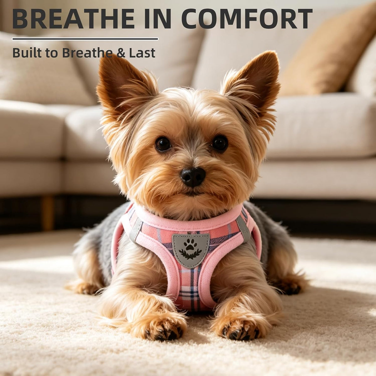 Dog wearing the pink extra large PUPTECK harness set outdoors