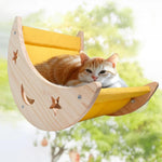 Wall Cat Bed Moon Hammock Wall Mounted Shelf with 2 Steps Climbing Sheves and Sisal Platforms Rope Scratching Post Wood Wall Furniture Bridge Ladder Wooden Indoor Cats Wall Bed-Moon Set - Image 9