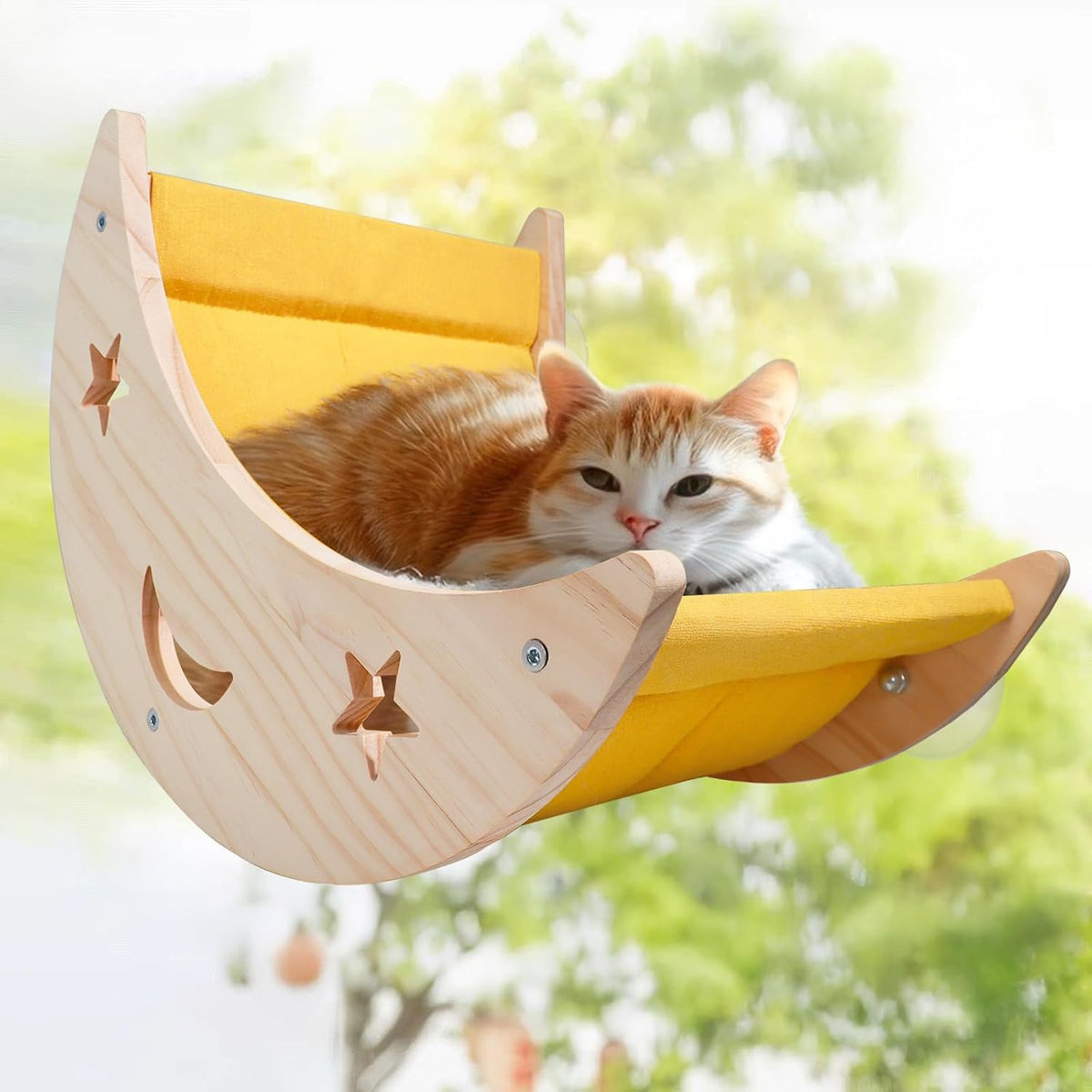 Wall Cat Bed Moon Hammock Wall Mounted Shelf with 2 Steps Climbing Sheves and Sisal Platforms Rope Scratching Post Wood Wall Furniture Bridge Ladder Wooden Indoor Cats Wall Bed-Moon Set - Image 9