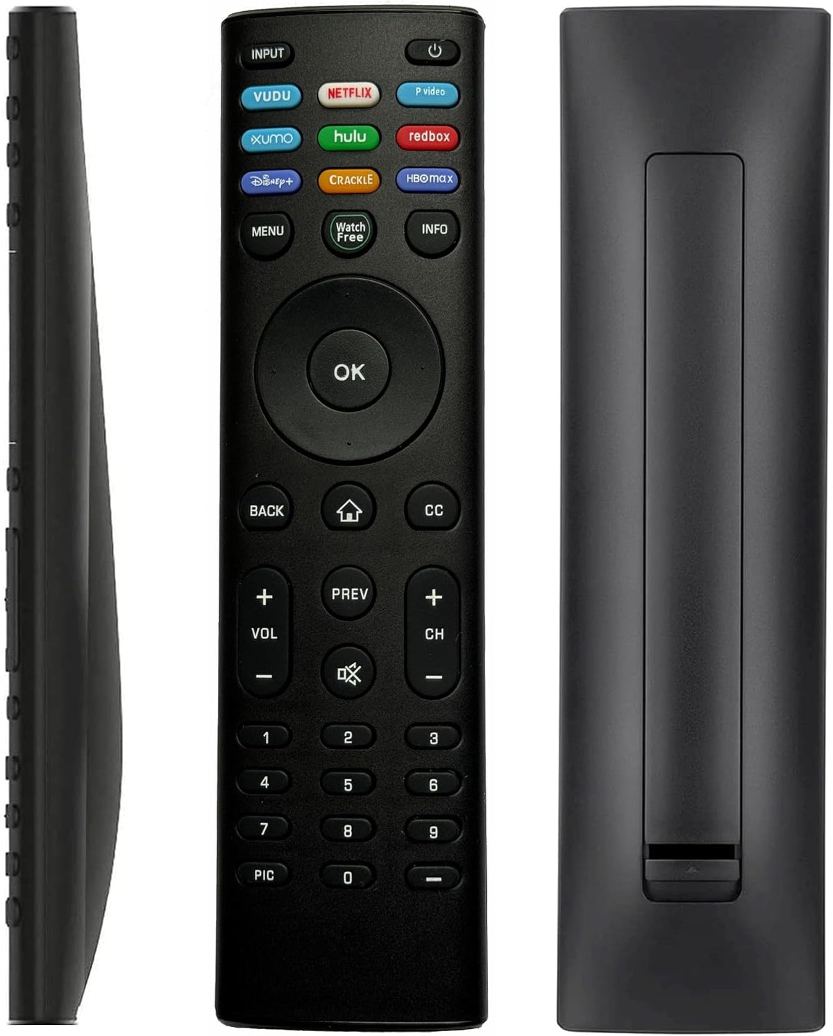 EzControl universal Vizio TV remote control back and profile angle