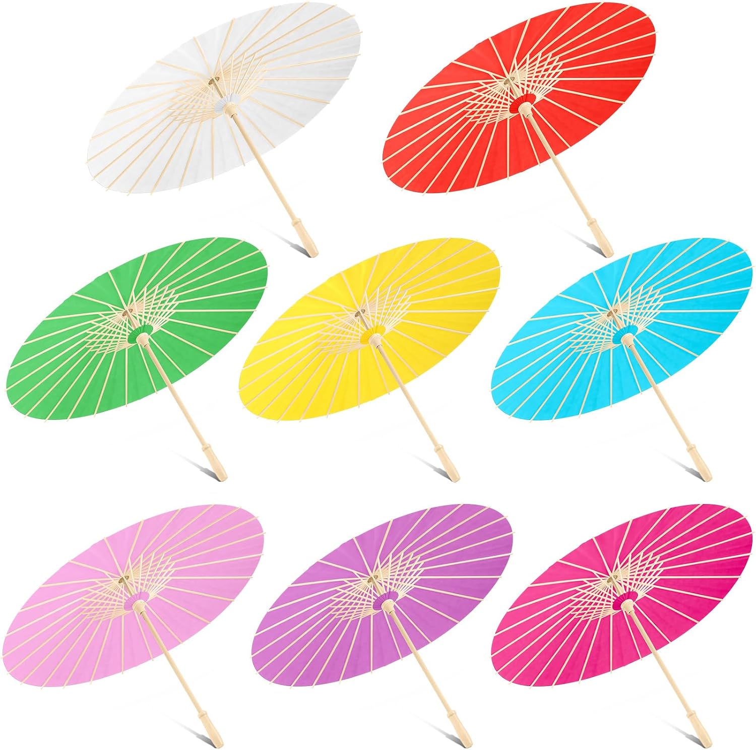 Sanwuta paper parasol umbrellas front view displaying vibrant colorful canopies