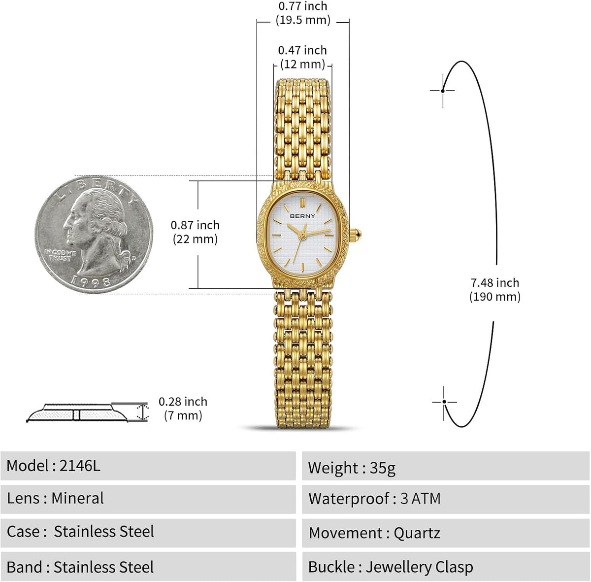 BERNY women dress watch worn on wrist