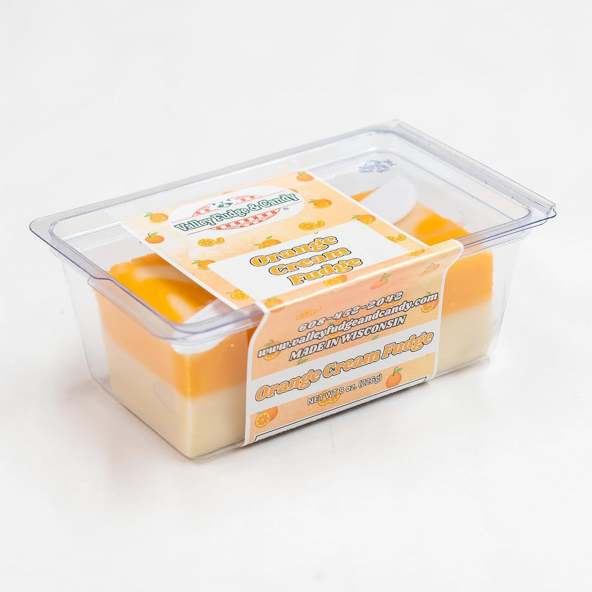 Slices of Orange Cream fudge showing smooth real butter texture