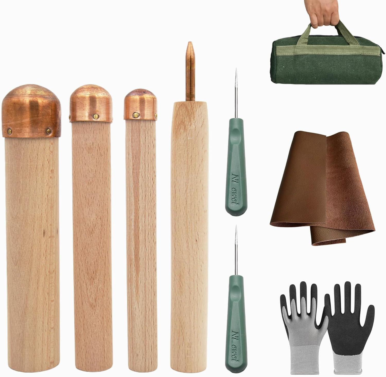 Enphla 9 Pcs Flint Knapping Tools, Flint Knapping kit for pros and Beginners, Crafting Obsidian Stone and Crystal, Includes 3 Copper boppers, 1 Pressure flaker, 1 Safety Gloves, 1 Leg Pads Etc - Image 1