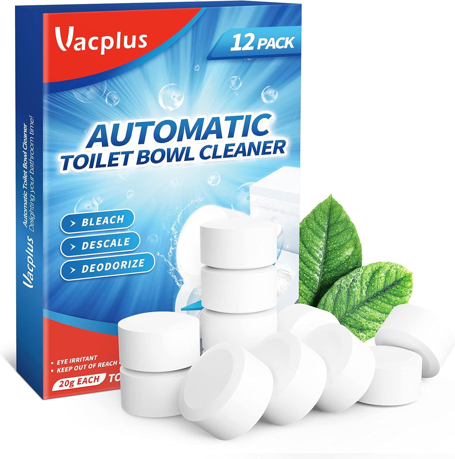 Vacplus Toilet Bowl Cleaner Tablets 12 Pack front packaging view