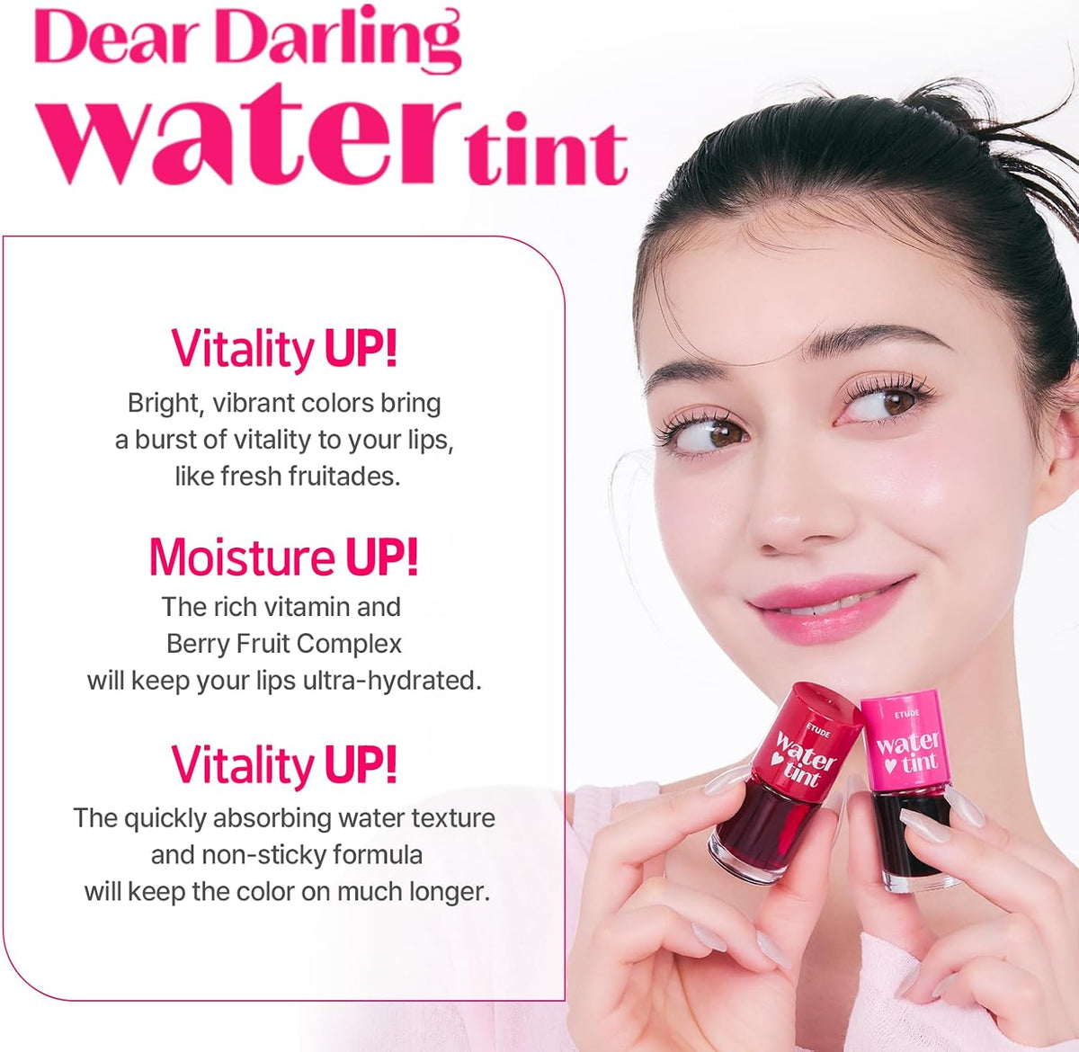 Etude lip and cheek stain trio bottles in Strawberry Cherry and Grapefruit Ade