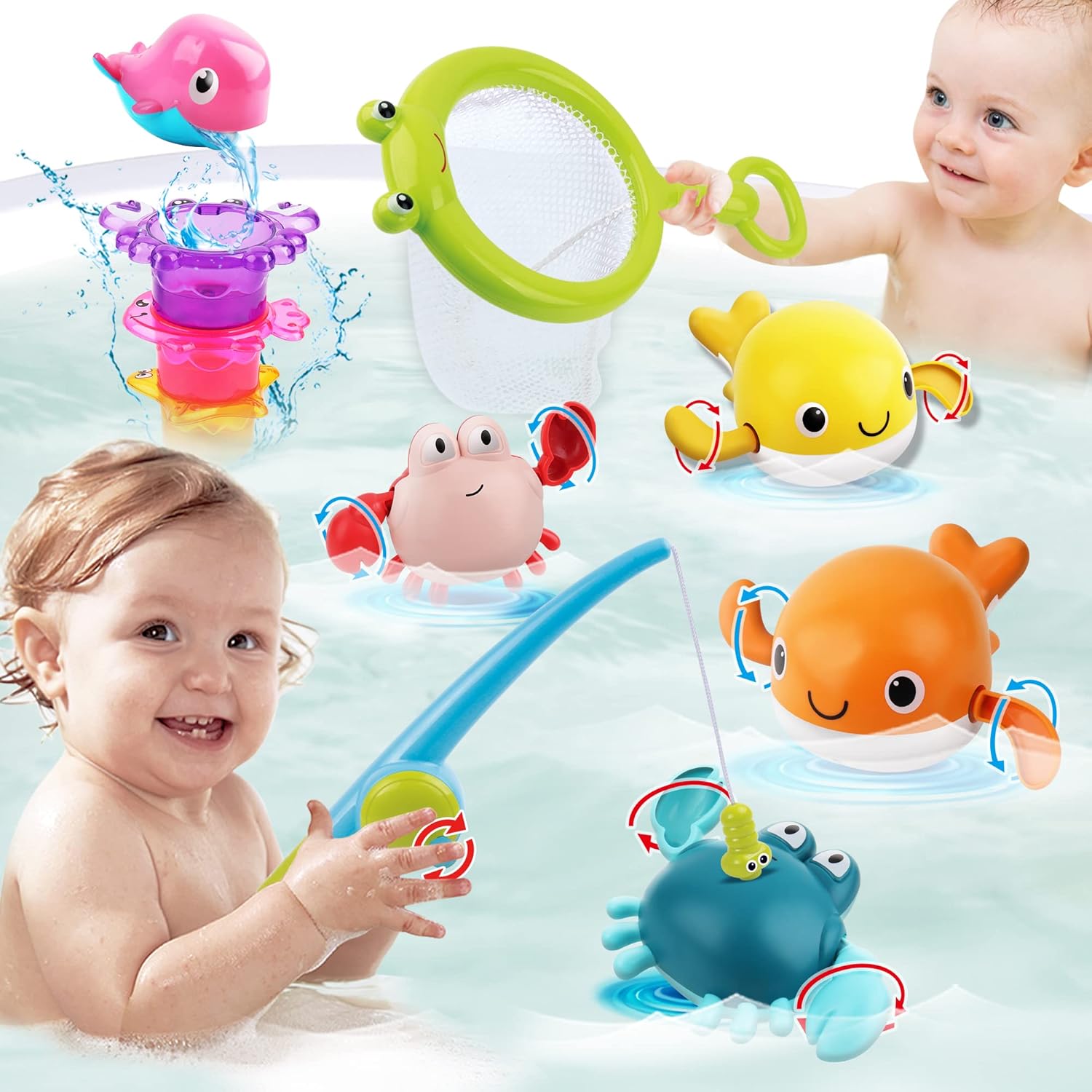 Dwi Dowellin toddler bath toy set featuring magnetic fishing game