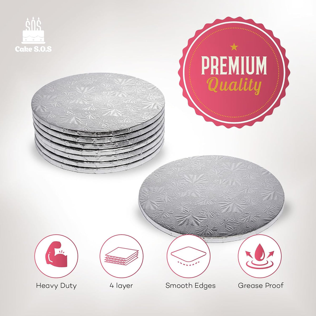Cake S.O.S. 8 Inch Silver Round Cake Drum texture and embossed pattern detail