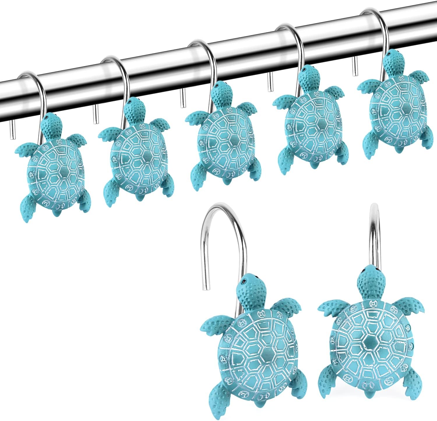 Finros Sea Turtles shower curtain hooks set front view